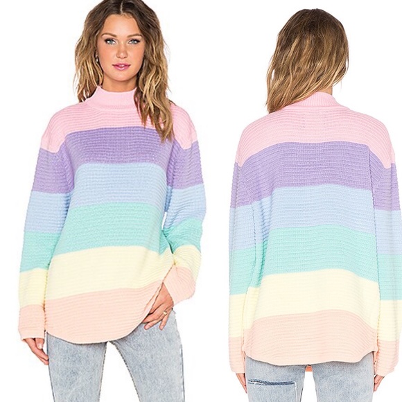 UNIF Frost Pastel Rainbow Striped Oversized Ribbed Mockneck Sweater XS - Picture 16 of 16